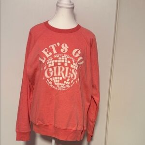 Vibrant Coral Graphic Crew Neck Sweater